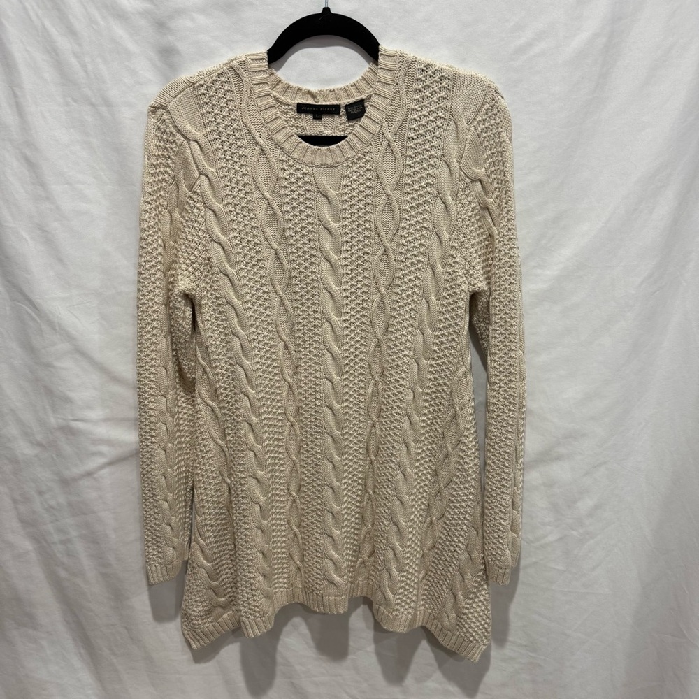 Jeanne Pierre Women’s Cotton Cable Knit Sweater Tunic Beige Large Layering Soft